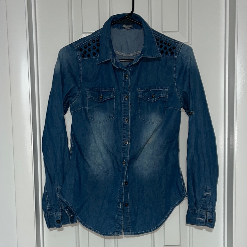 Charlotte Russe Blue Long Sleeve Button Down Shirt